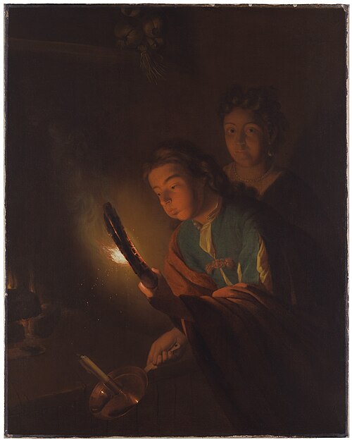 Young Man Blowing a Torch to Light a Candle, 1694, Godfried Schalken