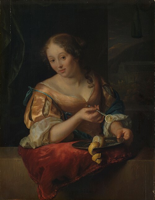 Jonge vrouw met citroen, 1687, Godfried Schalken