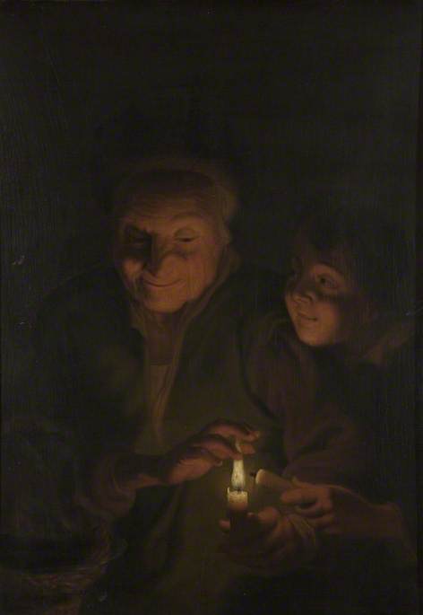 Old Woman and Boy with Candles (copy in reverse after Peter Paul Rubens), , Godfried Schalken