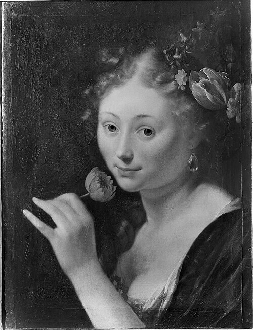 Young woman smelling a flower, , Godfried Schalken