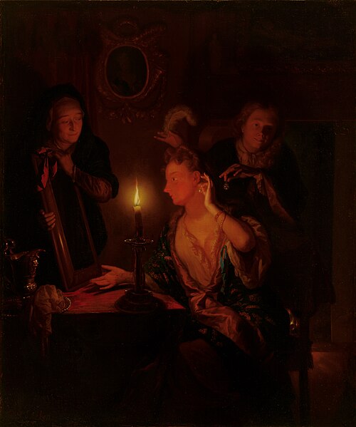 Lady at a Mirror by Candlelight, 1500, Godfried Schalken