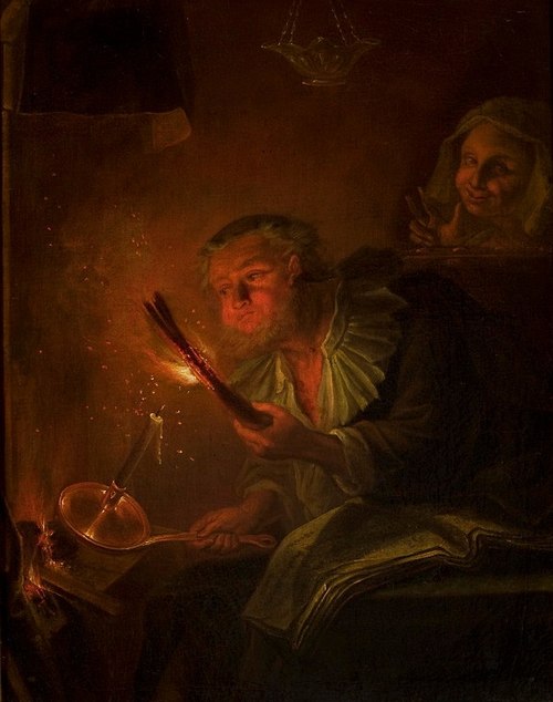 Dans l'atelier de l'alchimiste., 1700, Godfried Schalken