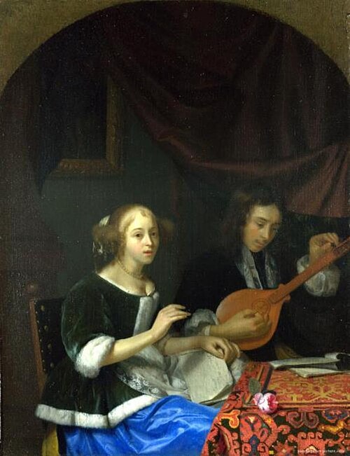 A Woman singing and a Man with a Cittern, 1667, Godfried Schalken