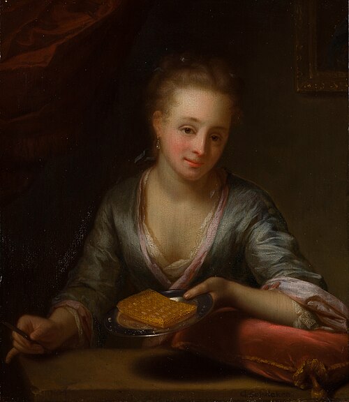 A lady holding a plate, 1685, Godfried Schalken