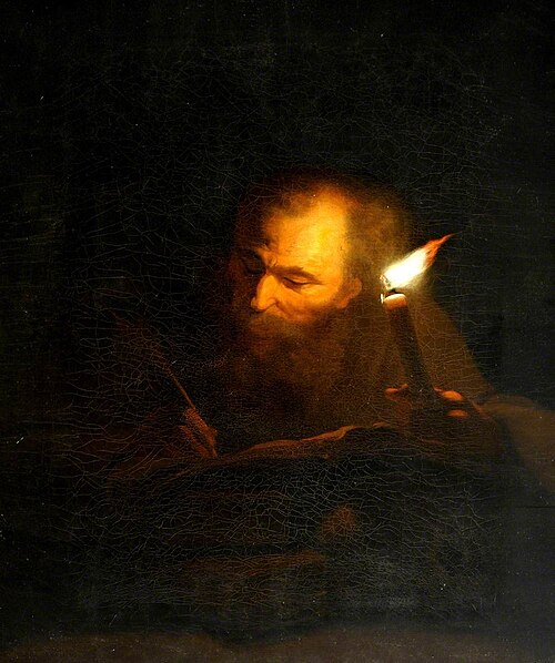 An Old Man writing a Book by Candlelight, 1684, Godfried Schalken