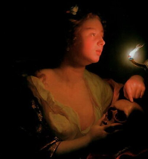 Penitent Magdalene with a Skull, 1700, Godfried Schalken