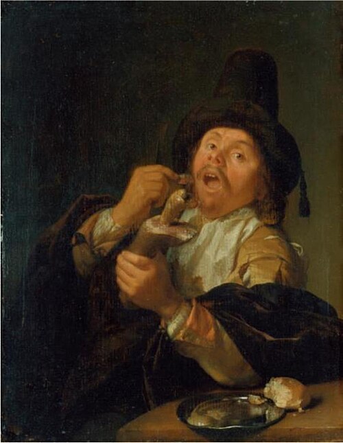 Man eating Ham, 1673, Godfried Schalcken