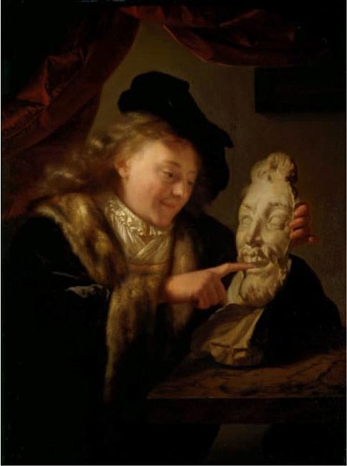 Boy playing with a plaster mask, 1680, Godfried Schalcken