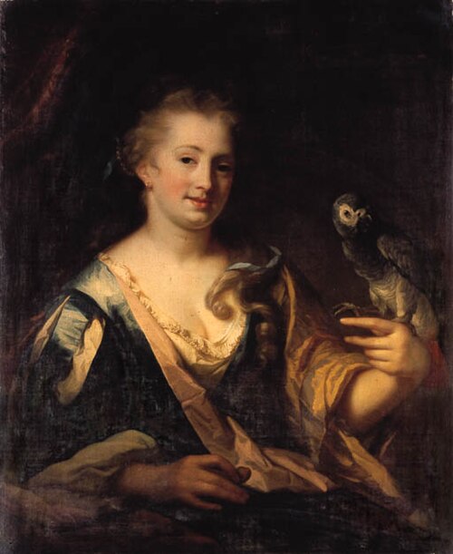 Lady holding a Parrot, 1690, Godfried Schalcken