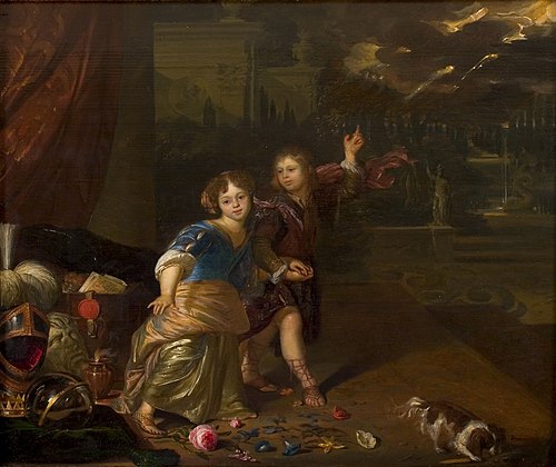 Allegorical portrait of two children, , Carel de Moor