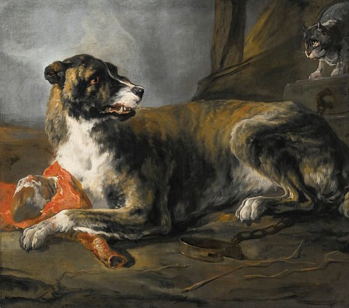 Hound with a Joint of Meat and a Cat Looking on, , Jan Baptist Weenix