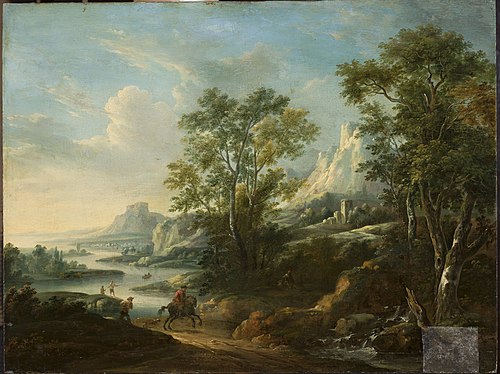 Mountain landscape with a river, , Herman Van Swanevelt
