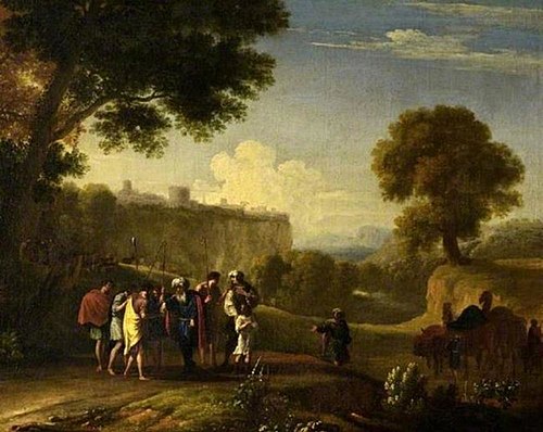Landscape with the sale of Joseph, 1635, Herman Van Swanevelt