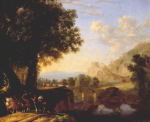 Italian Landscape with Bridge and Castle, 1640, Herman Van Swanevelt