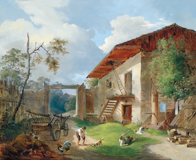 Children playing before a farmhouse, 1839, Anton Altmann