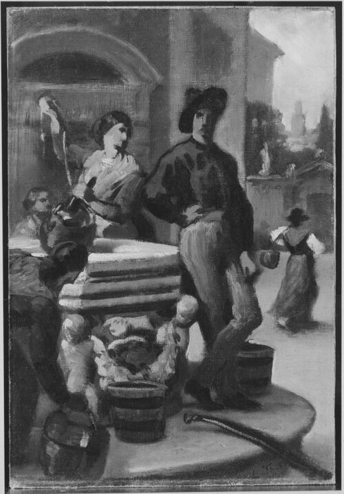 Gruppe von Menschen am Brunnen, 1883, Ludwig Thiersch