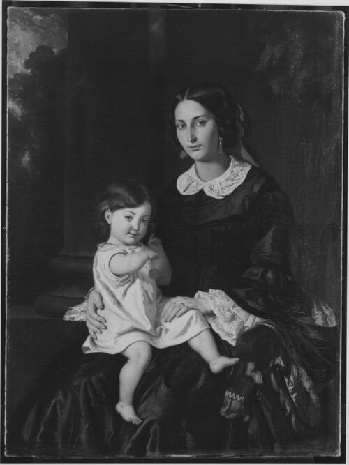 Die Frau des Künstlers mit Kind, 1856, Ludwig Thiersch
