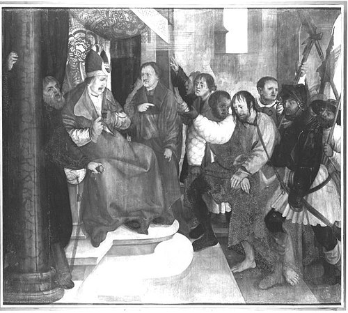 Erster Wettenhauser Altar: Christus vor Kaiphas Rückseite: Auferstehung Christi, 1515, Martin Schaffner