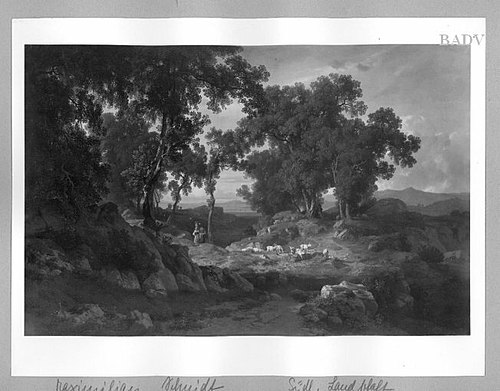 Südliche Hügellandschaft mit vier Figuren und Ziegenherde, 1867, Max Schmidt