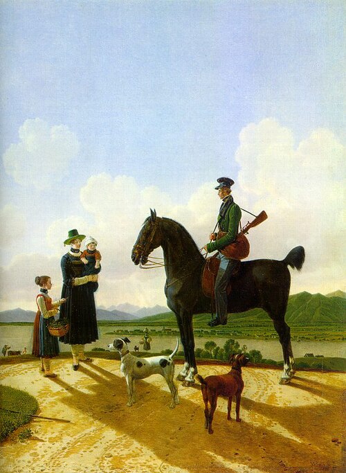 Reiter und Bäuerin mit Kindern am Tegernsee, 1825, Wilhelm von Kobell