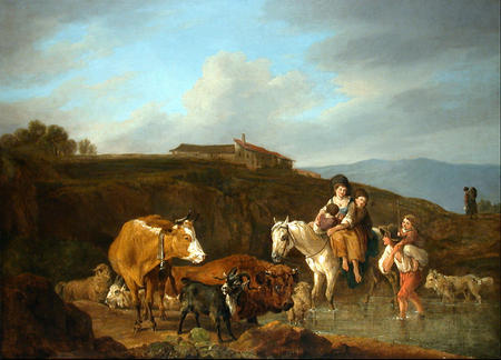 Vieh und Reiter in italienischer Landschaft, 1796, Wilhelm von Kobell