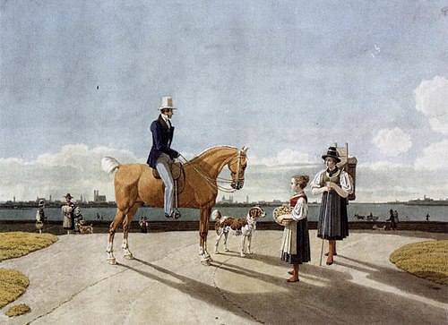 Gentleman on Horseback and Country Girl on the Banks of the Isar near Munich, 1831, Wilhelm von Kobell