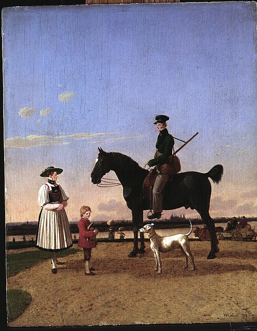 A Huntsman and a Peasant Woman by the Isar River with a View of Munich, 1823, Wilhelm von Kobell