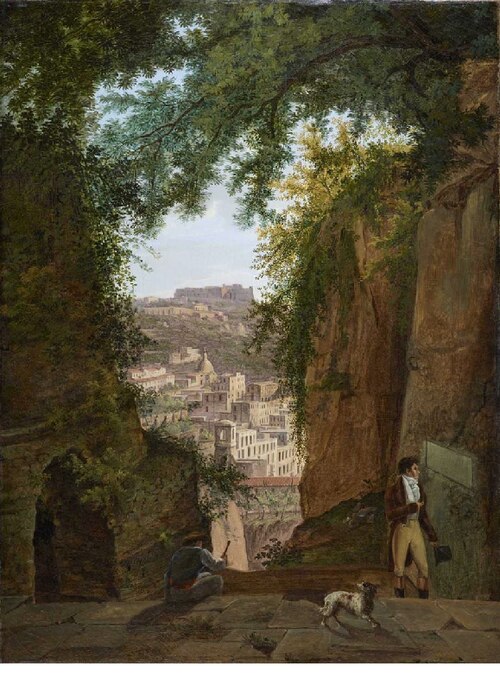 Blick vom Grab des Vergil auf die Stadt Neapel mit Castell Sant'Elmo, 1818, Franz Ludwig Catel