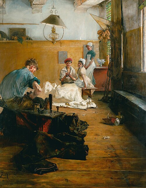 Sailmaker's workshop in Lubeck, Germany, 1880, Gotthardt Kuehl
