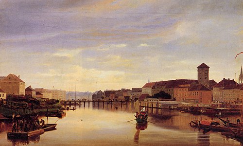 View downward the Spree river seen from Jannowitzbrücke, 1836, Eduard Gaertner