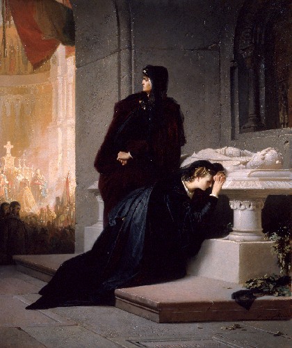 Queens Elizabeth and Mary at the Tomb of King Louis the Great of Hungary in 1385 (sketch), 1862, Sándor Liezen-Mayer