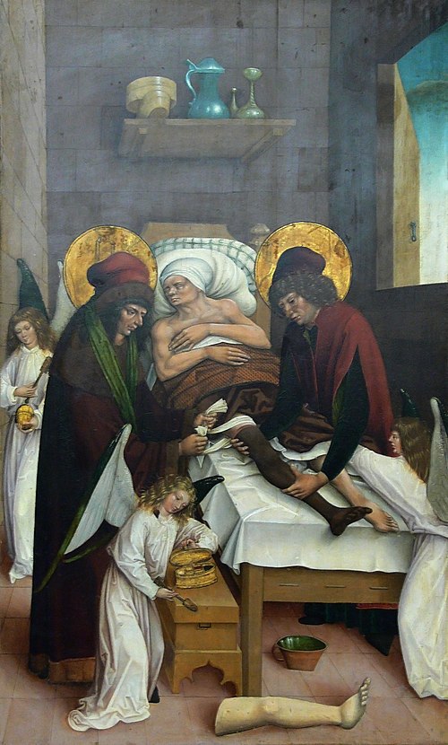 Legendary transplantation of a leg by Saints Cosmas and Damian, assisted by angels, 1600, Meister des Stettener und Schnaiter Altarretabels