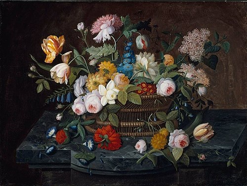Still Life-Flowers in a Basket, 1850, Severin Roesen