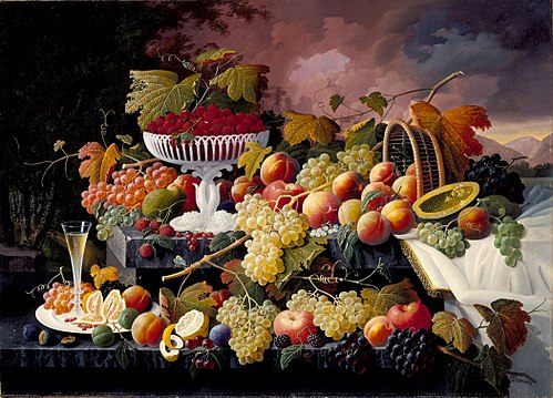 Fruit Still Life in a Landscape, 1867, Severin Roesen
