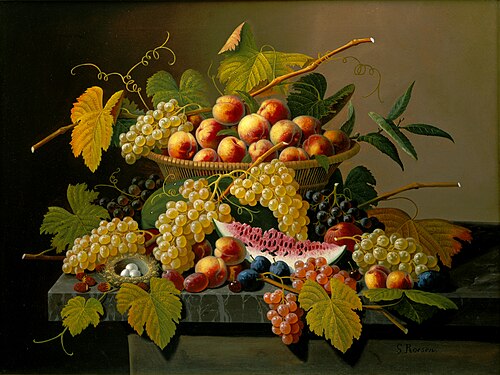 Still Life with a Basket of Fruit, 1860, Severin Roesen