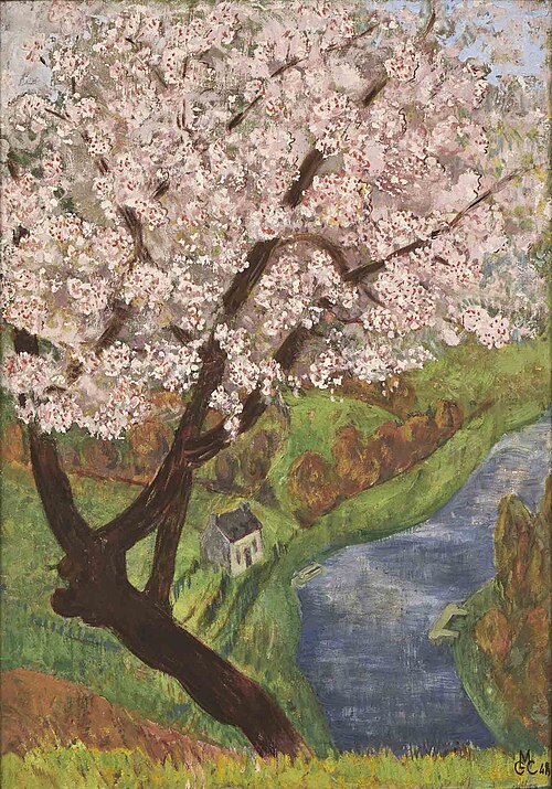 Cerisier en fleurs près de la rivière, 1948, Marguerite Sérusier