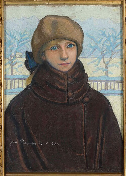 Portret Kazimiery Nehring w zimowym pejzażu, 1922, Jan Rembowski