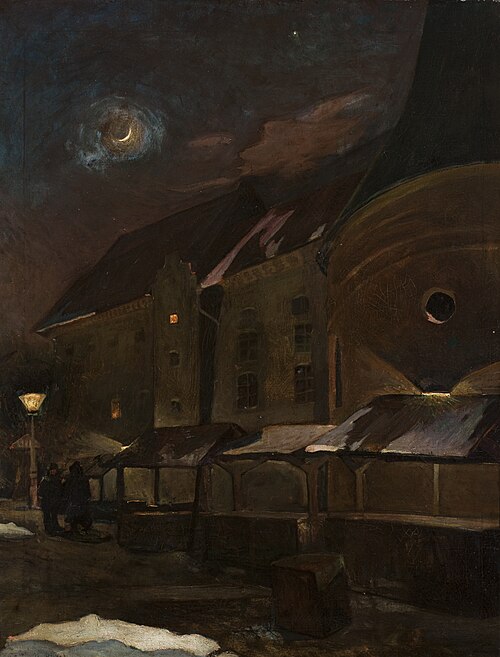 Small Market Square in Krakow at Night, 1903, Henryk Szczyglinski