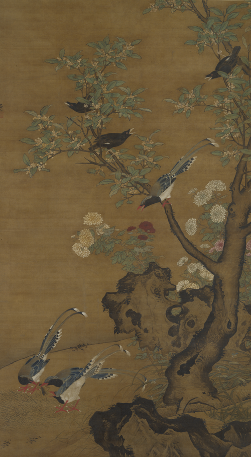 吕纪桂菊山禽图轴, 1450, Lü Ji