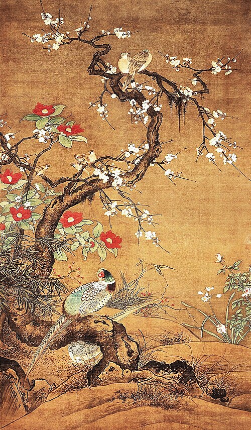 Pheasant and camellia shrub, 1550, Lü Ji