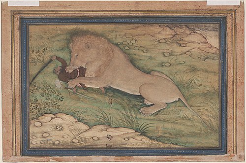 Lion attacking a hunter, 1615, Nanha