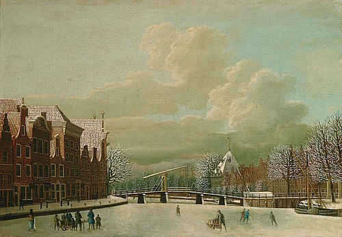 Korte Spaarne in Haarlem in winter, 1777, Henricus Spilman