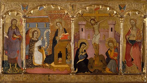 Saint John the Baptist, Annunciation, Crucifixion, Saint Catherine of Alexandria, 1400, Francesc Comes