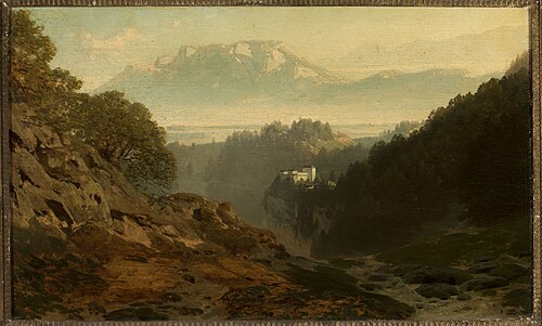Paysage de montagne avec un château., 1875, Ludwig Willroider