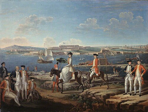 Lady Johnstone, Wife of the Governor of Menorca, Accompanied by Officers of the 25th Regiment of Foo, 1770, Giuseppe Chiesa