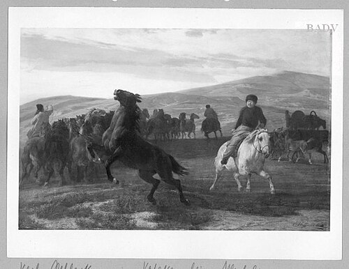 Einfangen wilder Pferde durch Lassowerfer, 1843, Carl Steffeck