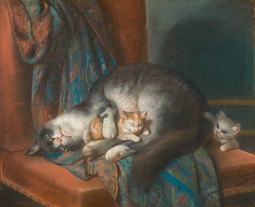 Chatte et ses petits, 1850, Octavie Rossignon
