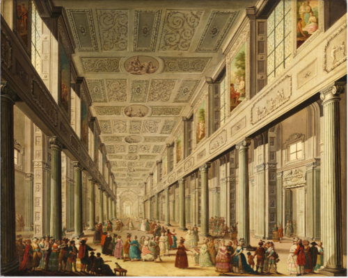 An Interior with a Fancy Dress Ball in Progress, 1777, Matthias Schiffer