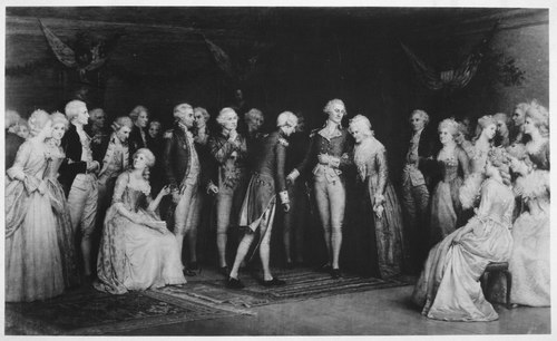 The Peace Ball at Fredericksburg, Virginia held at the Rising Sun Tavern after the surrender at York, 1896, Jennie Augusta Brownscombe