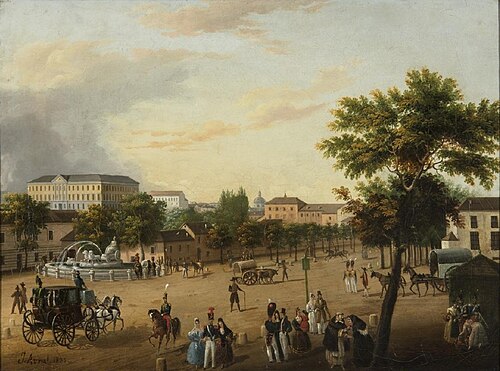 Vista de la fuente de Cibeles y el Palacio de Buenavista, 1836, José María Avrial y Flores